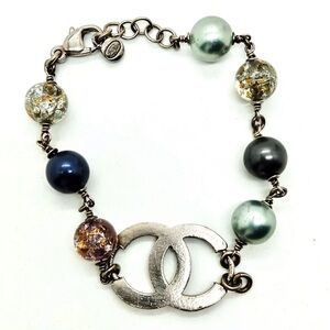 CHANEL Multicolor Beaded Bracelet with Silver Logo